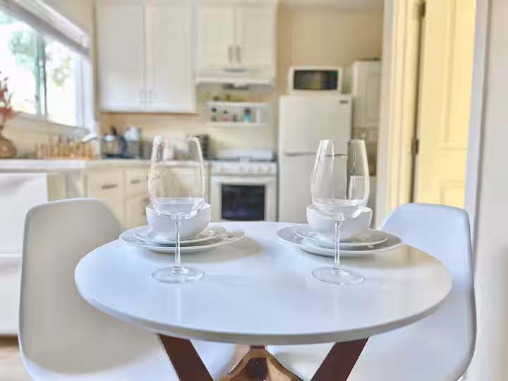 Dining table set for two